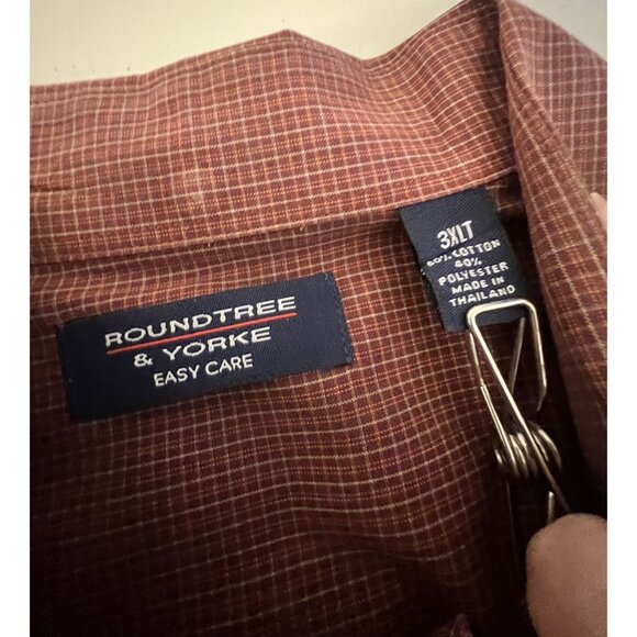 Roundtree & Yorke Mens 3XLT Shirt Maroon Plaid Long Sleeve Button Down Easy Care - Picture 3 of 7